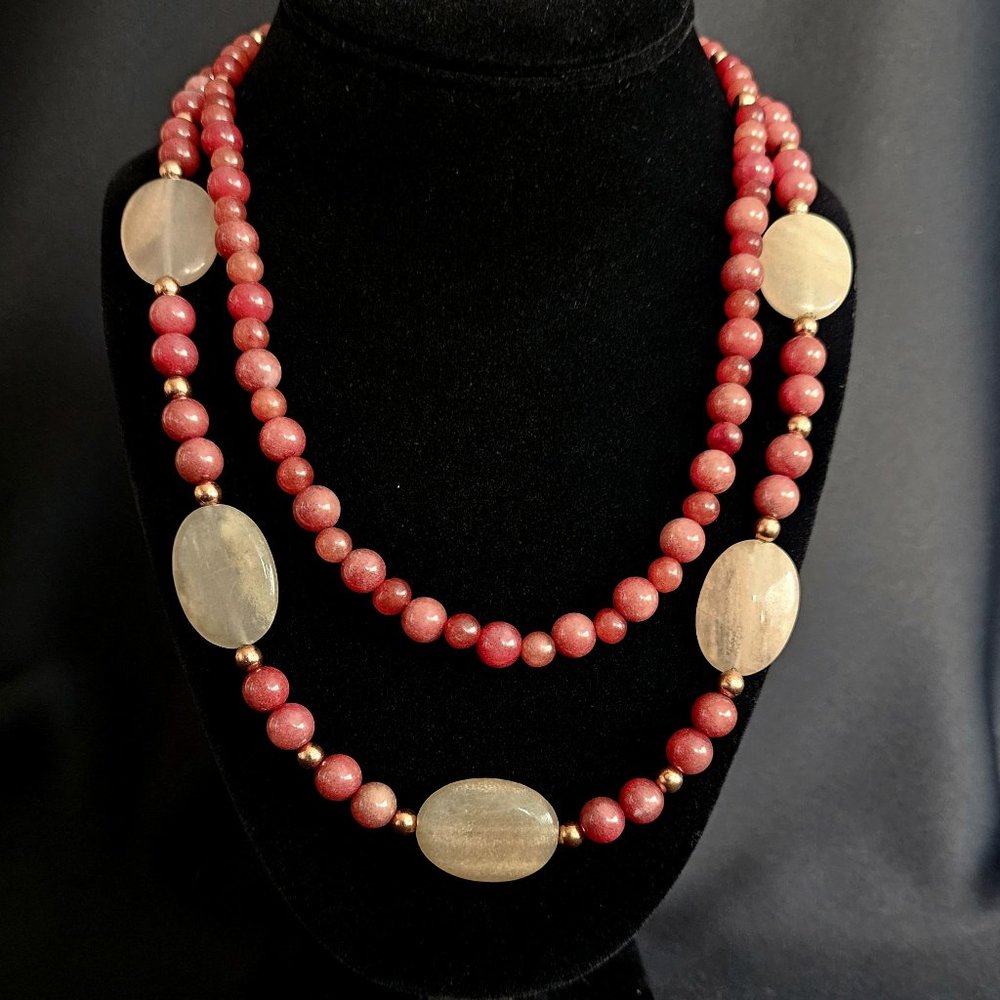 Hand Crafted Artisan Double Strand Aventurine Jade Copper Necklace